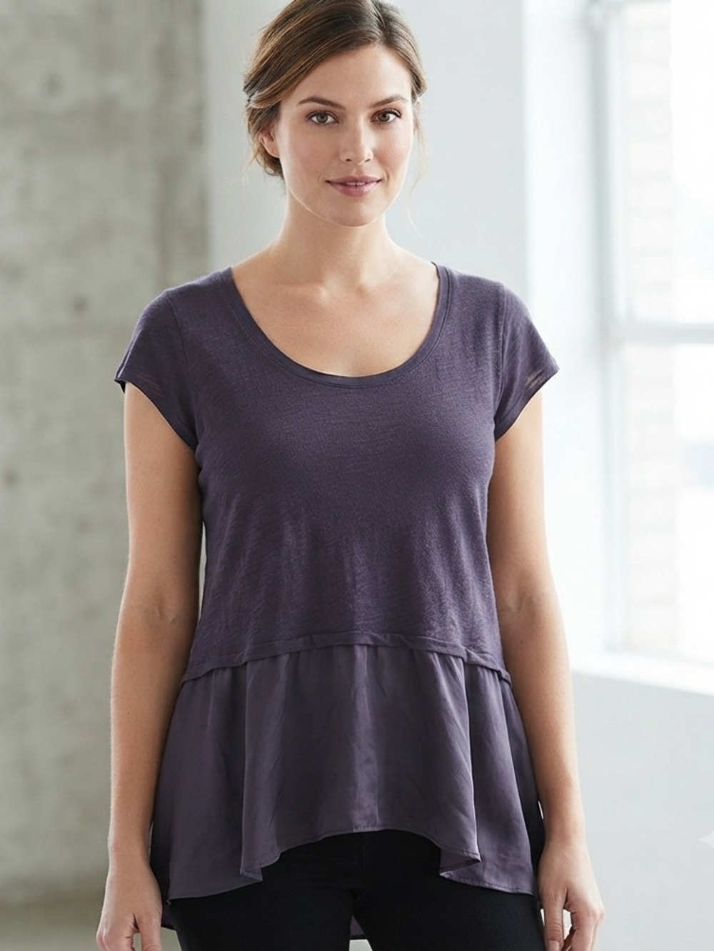 Blue Peplum High-Low Top with Sheen Details Size S